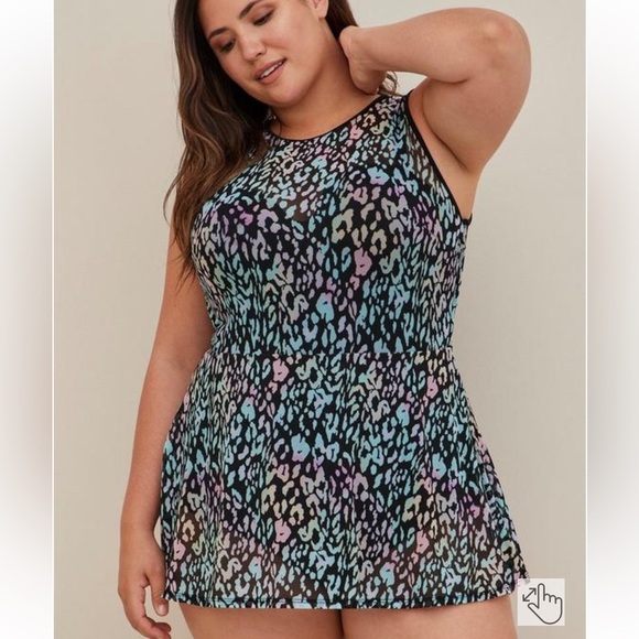 torrid Other - Torrid Cheetah Underwire Mesh Overlay Swim Dress 3D/DD